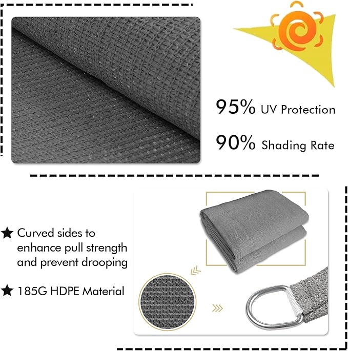 KANAGAWA 12'X16' Dark Gray Custom Size Sun Shade Sail Rectangle UV Block Canopy Cover for Patio Backyard Lawn Garden Outdoor (Customized Available)