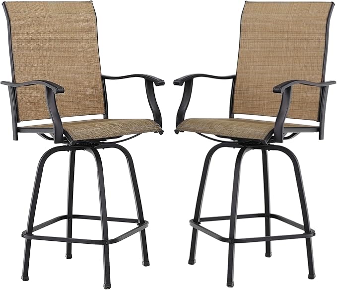 MFSTUDIO Outdoor Bar Stools Set of 2, Swivel Bar Height Patio Chairs Outdoor Barstools High Top Patio Swivel Bar Chairs, Breathable Textilene