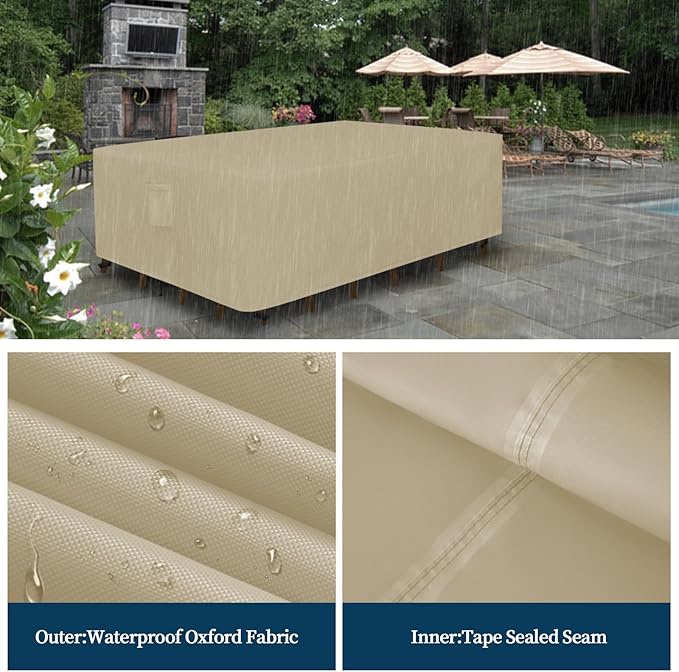 Easy-Going Rectangle Patio Furniture Cover Waterproof Outdoor Dining Table and Chair Cover Anti-UV Outside Sectional Sofa Set Covers (130"L x 84"W x 28"H, Camel)