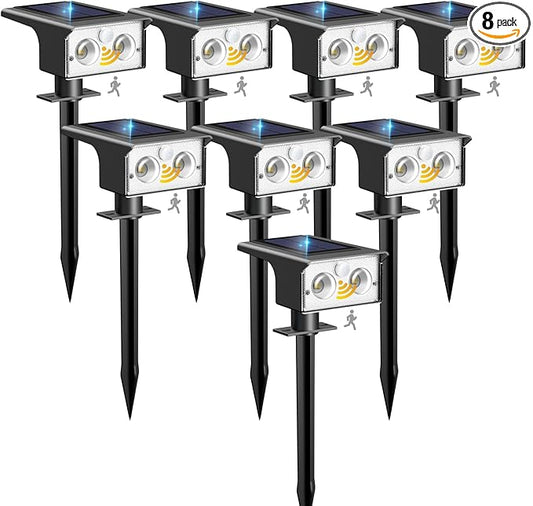 btfarm Solar Spot Lights Outdoor Waterproof, 8 Pack/3 Modes Motion Sensor Lights, Solar Powered Spotlights 2-in-1 Auto On/Off for Outside Pathway Yard Garden Landscape Lighting, Cool White