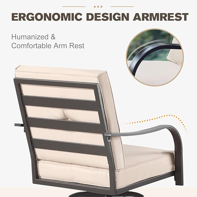 Outdoor Swivel Bar Stools Set of 6,Bar Height Patio Chairs with Cushions and High Backrest, All Weather Patio Bar Stools Furniture for Bistro Lawn, Pool, Garden and Backyard,Light Brown