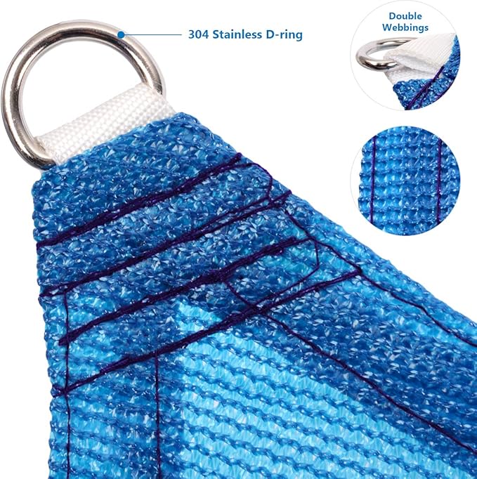 Eden's Decor Straight Flat-Edged Sun Shade Sail Rectangular 11' x 14' Blue UV-Blocking Outdoor Canopy Fabric Cloth Awning for Pergola Patio Garden Backyard Custom Size