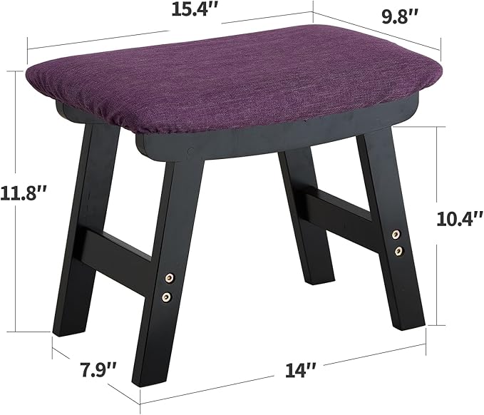Foot Stool Ottoman Foot Rest Under Desk,Small Stool for Living Room, Bedroom and Kitchen (Black Legs - Purple Stool Surface)