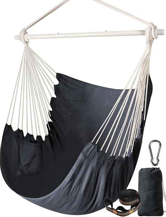 Chihee Hammock Chair Swing - Strong Metal, Collapsible, Portable, Max 500 lbs, Comfy Seat, Patio & Lawn, Cotton Blended, Indoor/Outdoor
