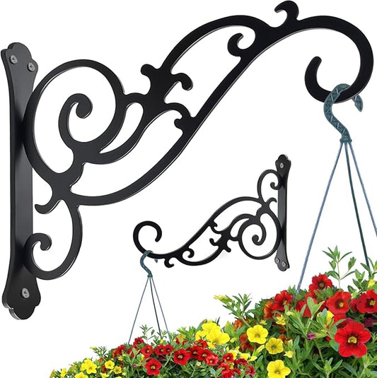 Hanging Planter Hooks 8-Inch 2 Pcs,Outdoor Hanging Brackets Wall Hook Heavy Duty Brackets,Black Iron Planters Hook Indoor/Outdoor Planter Hanger Brackets