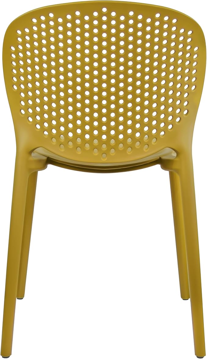 2xhome Set of 3 Patio Dining Chairs | Modern Stackable Outdoor Pool Side Chair | Weather Resistant Plastic for Yard, Porch, Balcony, Kitchen, Yellow