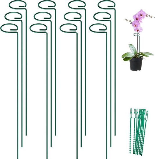 FEED GARDEN 36 Inch 12 Pack Plant Support Stakes, Metal Garden Flower Stakes and Supports for Outdoor Plants, Plant Stem Support with 24 Twist Ties for Amaryllis Lily Rose Peony Tomatoes Gladiolus