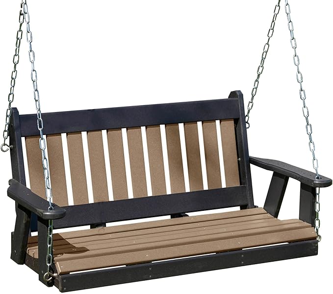 Mission Poly Lumber Wood 5FT Porch Swing Amish Craftsmandship Made in USA HDPE with No Wood fibers 1000 lbs Limit. Stainless Steel Hardware.Signature Design for Patio Outdoor Backyard Garden Park