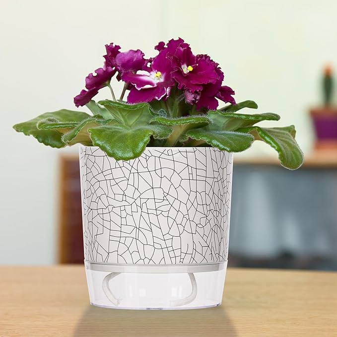 4 Pack Self Watering Pots for Indoor Plants, 4" + 5.5" Flower Pots with Wick Rope and Reservoir, Plant Pots for African Violet, Spider Plant, Orchid