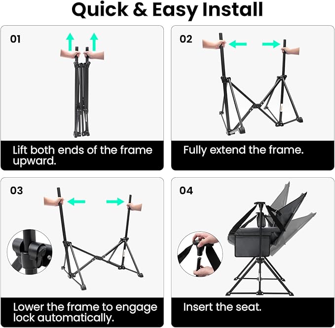 Hammock Camping Chair for Adults with Adjustable Backrest, Heavy Duty Padded Folding Hammock Chair Supports 400lbs, Portable Hammock Chair Swinging Chair for Camping, Travelling and Patio
