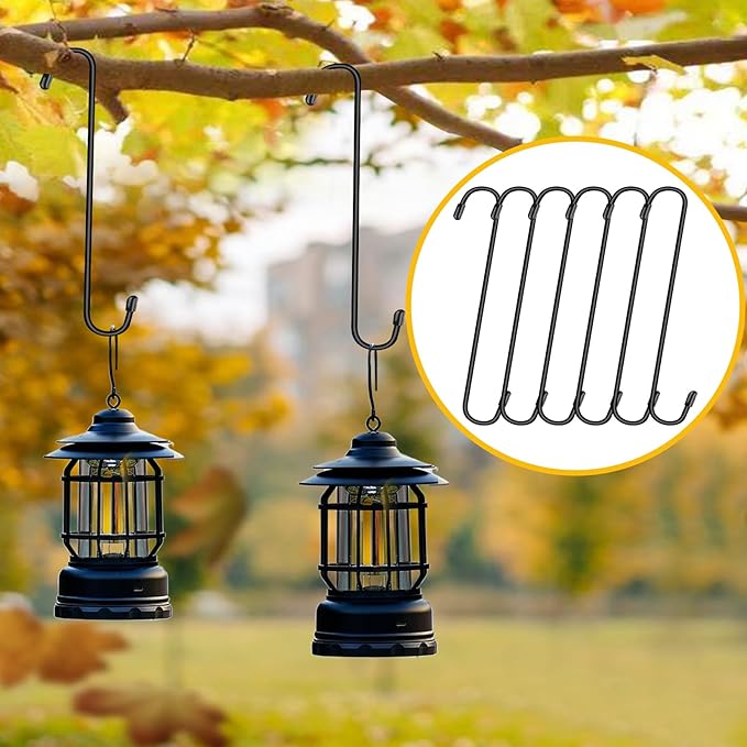 8 Pack 12 Inch Large S Hooks for Hanging Plants,Black Extra Matel Heavy Duty Hook for Hang Brsket,Bird House and Clothes