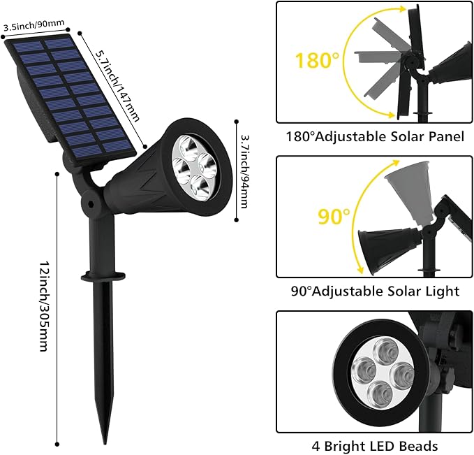 T-SUN Blue Solar Spotlights, Solar Lights Outdoor Waterproof, Auto ON/Off Adjustable Solar Garden Pond Lights for Tree, Patio, Yard, Garden, Driveway, Stairs, Pool Area (Blue- 2 Pack)