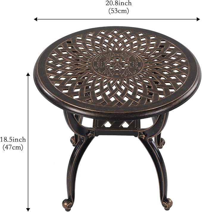 C/G Outdoor Side Tables,Cast Aluminum Patio End Tables,Anti-Rust Coffee Table for Garden Patio Lawn (Round-end Tables, Copper)