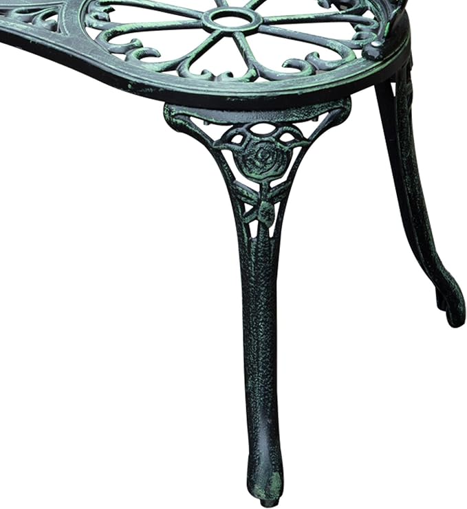 Outsunny Outdoor Bench, Cast Aluminum Outdoor Furniture, Metal Bench with Floral Rose Accent & Antique Finish, Green