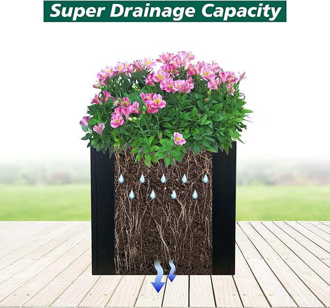 Galvanized Steel Planter Box Black Metal Planter 24Inch Large Square Indoor Outdoor Planters Cube Steel Heavy Duty Flower Pot Powder Coating Modern Commercial Residential for Patio, Yard, Garden