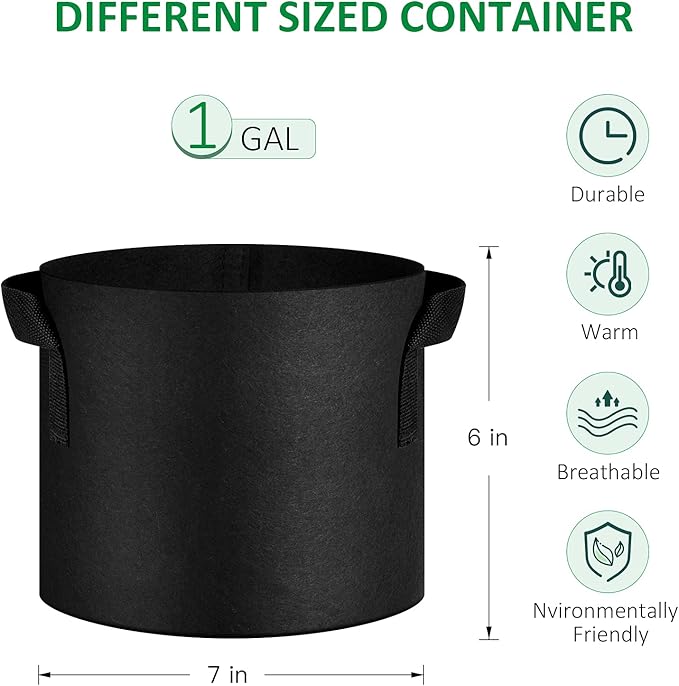 12-Pack 1 Gallon Thickened Non-Woven Grow Bags, Aeration Fabric Pots with Handles