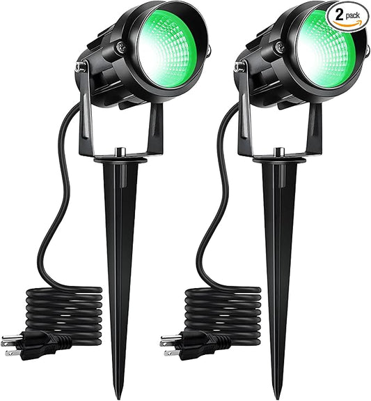 Halloween Christmas Outdoor Spotlights Green Landscape Lights Outdoor Spotlight,2 Pack 110v Plug-in Outdoor Waterproof Green Halloween Christmas Spotlights for Garden Pathway Tree Yard