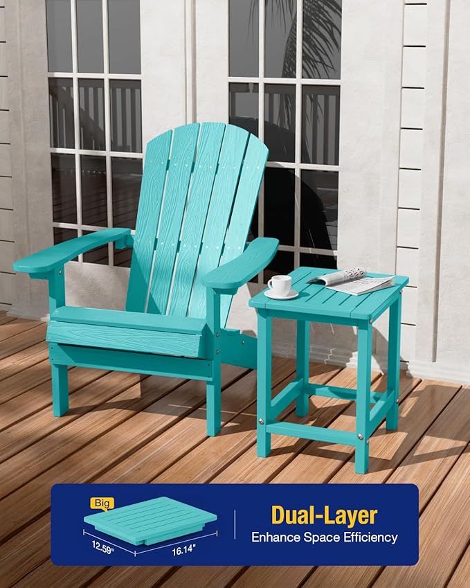 YEFU Outdoor Side Table for Patio: 16" HIPS Weather - Resistant Adirondack Tables Set of 2 - Small Square End Table for Backyard Living Room Bedroom - Indoor Outdoor Durable Table Aruba