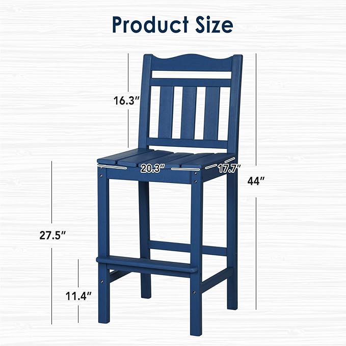 nalone Outdoor Bar Stool, HDPE Tall Adirondack Chair Bar Chair, Weather Resistance Bar Height Chairs for Balcony, Garden, Yard, Backyard (Navy Blue, Bar Chair)