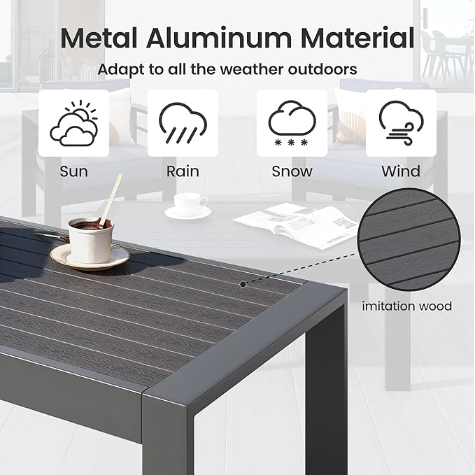 All-Weather Aluminum Outdoor Coffee Table, Modern Coffee Table for Outside, Rectangle Patio Coffee Table for Balcony Garden, Deep Grey
