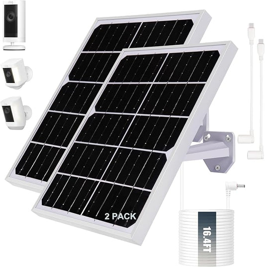 Solar Panel for Security Camera 2 in 1 Port 10W Ring Camera Solar Charger Compatible with Ring Spotlight & Stick Up Outdoor Cam Battery, IP65 Waterproof &16.4ft Long Cable with USB-C/DC Ports