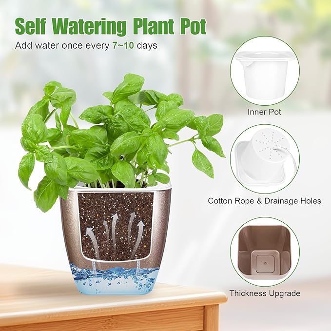 8 Pack Self Watering Pots 4-inch Decorative Flower Planters for Indoor Plants Modern Square planters for Small Plants Window Sill Planters for Succulents, African Violets, Herbs(Sliver Gold)