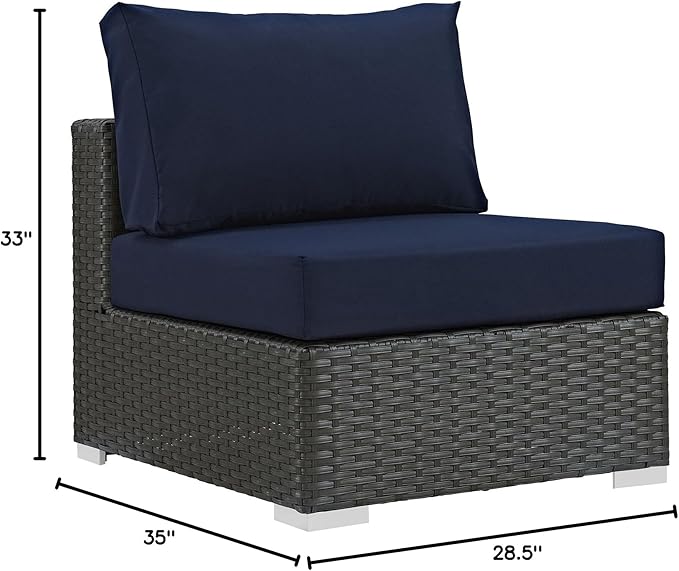 Modway EEI-1854-CHC-NAV Sojourn Wicker Rattan Outdoor Patio Coffee Table, Armless Chair, Canvas Navy