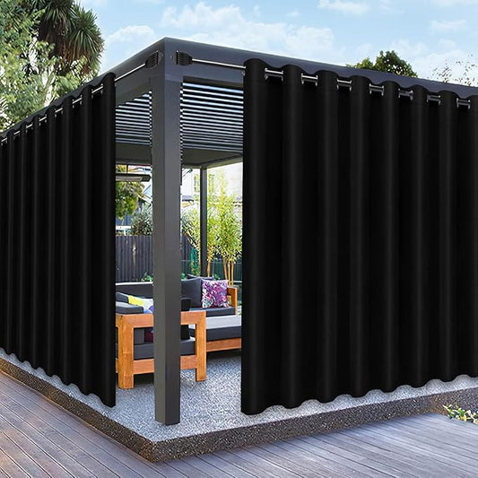 PureFit Outdoor Curtains for Patio Waterproof Weatherproof, UV Resistant Outside Curtains for Gazebo, Front Porch, Pergola, Sun Blocking Privacy Curtain, 120W x 95L inch, 1 Panel, Black