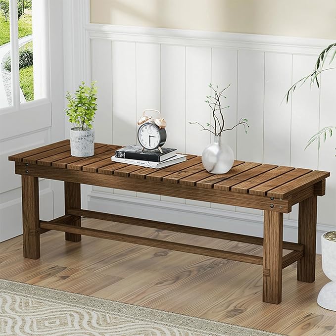 47.2'' Outdoor Garden Benches Weatherproof Patio Bench Two-Person Seat Backless Bench Wood Bench with Slatted High Temperature Bench for Front Porch Backyard (Upgraded to Prevent Fading)