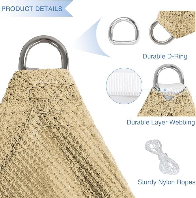 E&K Sunrise 25' x 25' x 25' Sun Shade Sail Triangle Canopy Shade Cover UV Block for Patio Backyard Garden Outdoor (Sand)