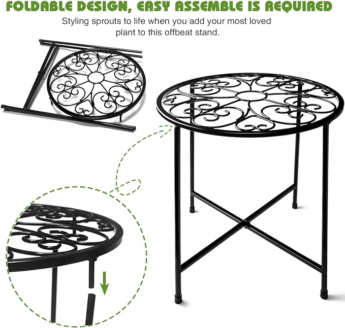 Plant Stand Indoor Outdoor, 15" Tall Flower Pot Stand, Round Metal Corner Plant Stand for Flower Pot, Rustproof Flower Plant Holder for Home, Garden, Patio, Plant Lovers, Housewarming (Set of 1)