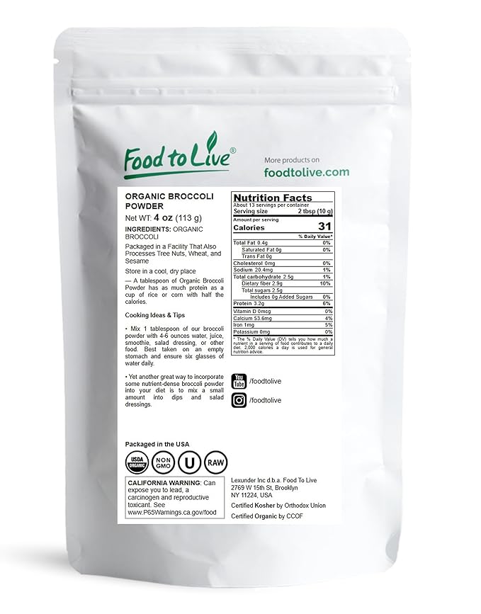 Food to Live Organic Broccoli Seeds for Sprouting, 4 Ounces – Non-GMO, Vegan, Kosher, Sirtfood, Bulk. Rich in Sulforaphane, Vitamin C. Grow Sprouts, Microgreens for Salads, and Sandwiches