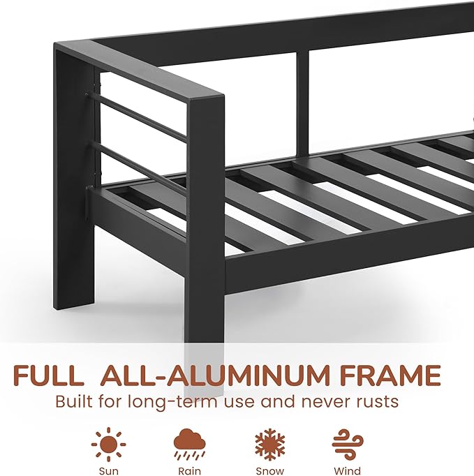 Solaste Aluminum Patio Furniture Set with 55 inch Fire Pit Table, 5 Piece Metal Outdoor Furniture with Water-Resistant Cushion, Modern Patio Conversation Set for Balcony, Front Porch, Backyard, Black