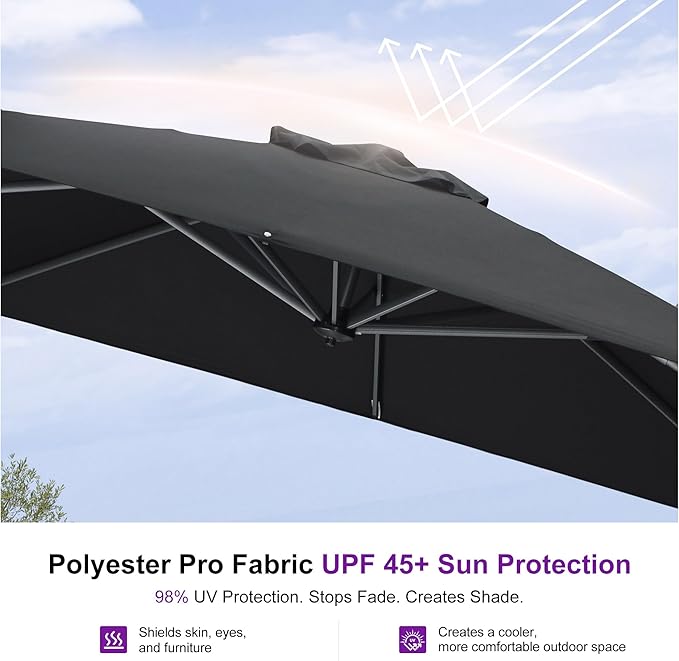 PURPLE LEAF 9 Feet Square Cantilever Umbrella Patio Umbrella with Base Outdoor Umbrella Aluminum Offset with 360-degree Rotation for Garden Deck Pool Patio Black