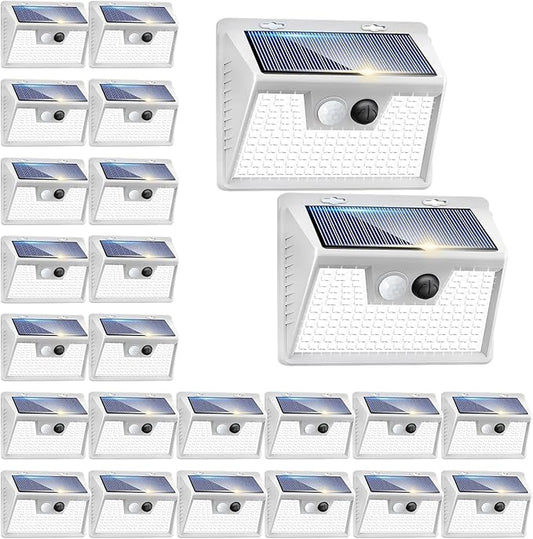 Peasur Solar Lights Outdoor Waterproof, 24Pack 140LED Bright Motion Sensor Security Lights 3 Modes, Solar Powered Fence Wall Light for Garden Yard Outside(Cool White)