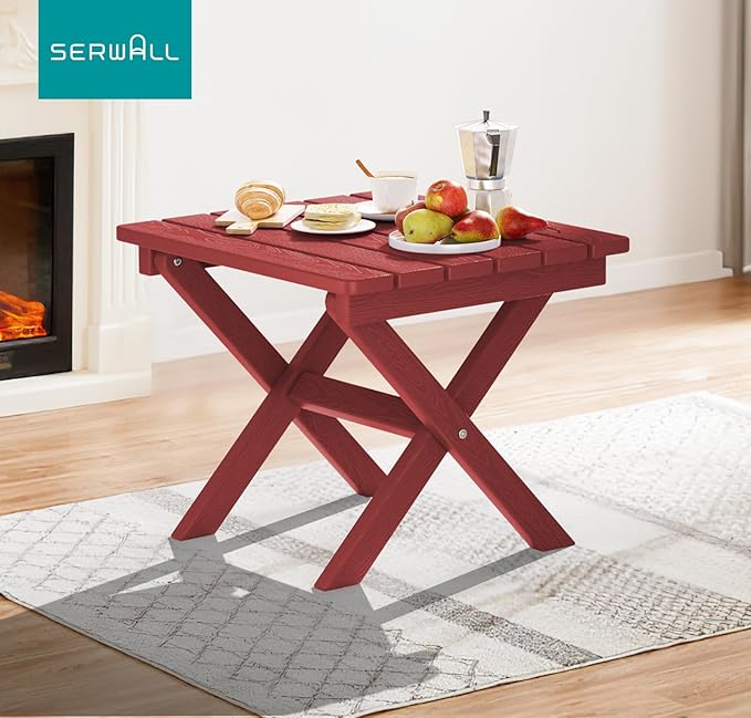 SERWALL Folding Outdoor Side Table Set of 6, Adirondack End Table, Red