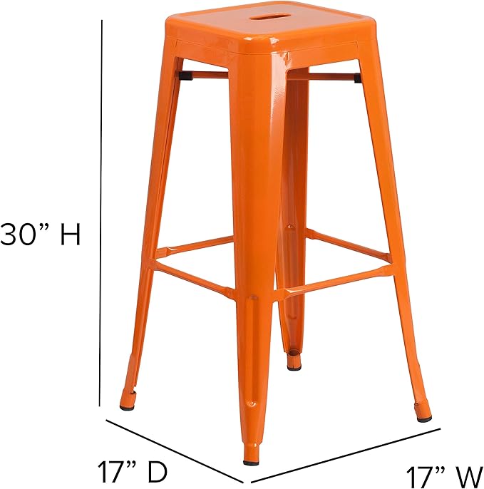 Flash Furniture Commercial Grade 30" High Backless Orange Metal Indoor-Outdoor BarStool with Square Seat