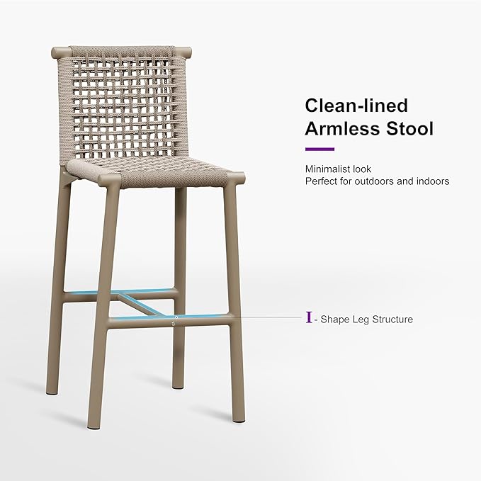 PURPLE LEAF Outdoor Bar Stools Set of 4 Aluminum Counter Height Wicker Stool with Back for Backyard Pool Lawn Kitchen Patio Metal Barstool Chairs Champagne