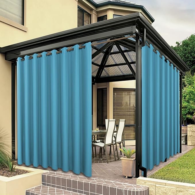 BONZER Outdoor Waterproof Curtains for Patio Extra Wide Grommet Light Filtering Outside Curtains for Gazebo, Porch, Pergola, Pavilion, 1 Panel, 150W x 95L inch, Teal