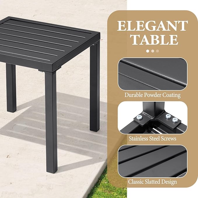 Crestlive Products Outdoor Side Table, Black Small Square Metal End Table with Easy Assembly, Weather Resistant Design for Pool Patio Balcony