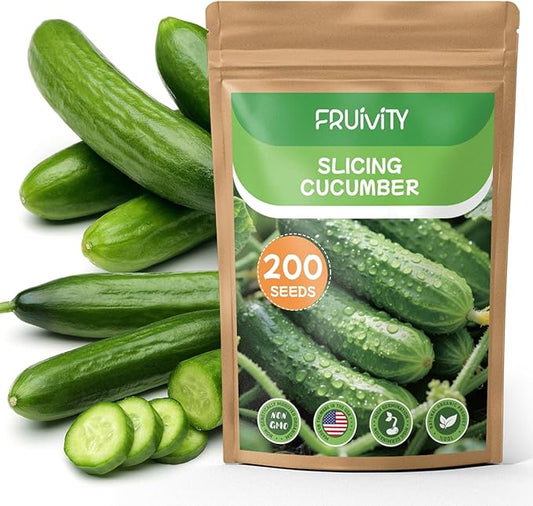 Heirloom 200+ Organic Fruivity Slicing Cucumber Seeds - Heirloom, Non-GMO Seeds for Planting, High Yield, Disease Resistant, for Trellis, Raised Bed & Container Garden