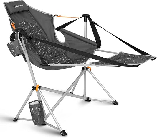 KingCamp Hammock Chair with Footrest – Heavy Duty Swinging Rocking Camping Chairs for Adults up to 400lbs, Folding Portable Oversized Rocker with Cup Holder & Pillow for Outdoor Beach Lawn RV Sports