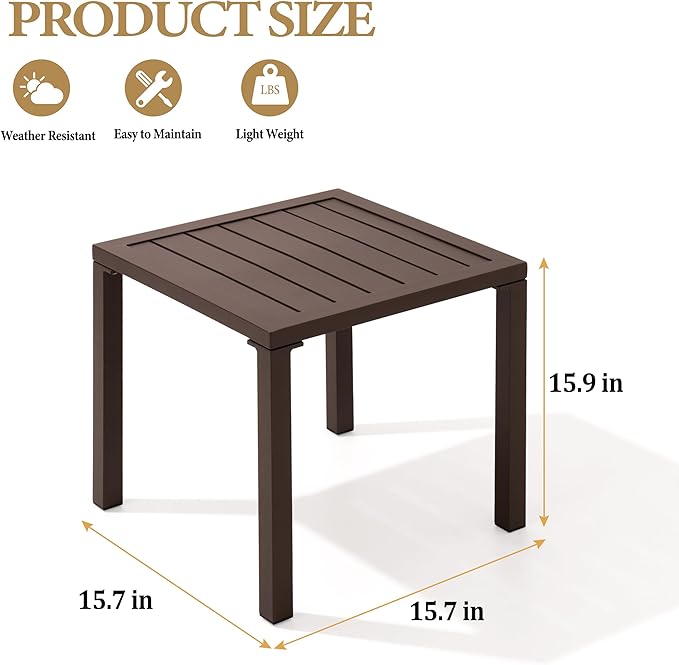 Crestlive Products Aluminum Outdoor Side Table, Pool Lounge Chair Side Table, Weather Resistant Small Square Coffee End Table for Patio, Yard, Garden, Porch, Deck, Indoor, Outdoor