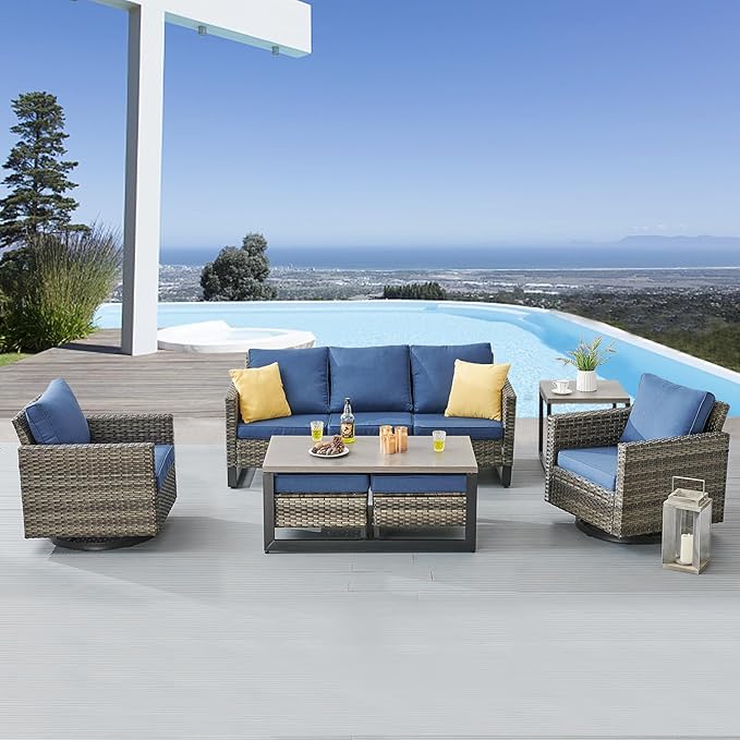 Belord Outdoor Bistro Set 3 Piece Wicker Swivel Rocker Patio Chairs, Oversize Outdoor Rattan Seating Set, Patio Swivel Glider Chairs Wicker Furniture with Metal Side Table for Outside Porch Backyard