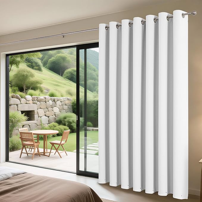 Joydeco Blackout Patio Sliding Door Curtains 108 Inches Long, Grommet Privacy Room Divider Curtains, Extra Wide Thermal Blackout Drapes for Bedroom Living Room (Pure White, 70Wx108L, 1 Panel)
