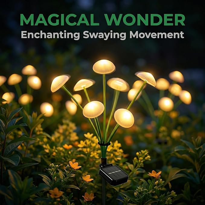 4 Pack 32LED Solar Garden Lights, 8 Lighting Modes Swaying Mushroom Lights, IP65 Waterproof Outdoor Decor for Garden, Yard, Patio, Pathway & Gifts for Women, Grandma (Warm White)