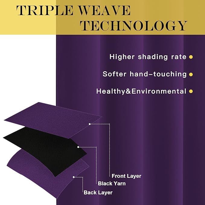 NICETOWN 66 Inch Long Blackout Curtains for Bedroom Living Room, Thermal Insulated Room Darkening Curtains, Light Blocking Blackout Drapes for Bedroom, 66" W x 66" L, 1 Panel, Royal Purple