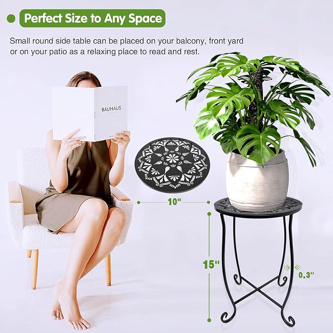 Fashion&cool Outdoor Side Tables for Small Space, 2 Pack Patio Side Table, Weather Resistant Metal Small Round Outdoor Side Table for Patio Yard Porch Balcony Garden Bedside, Plant Stand
