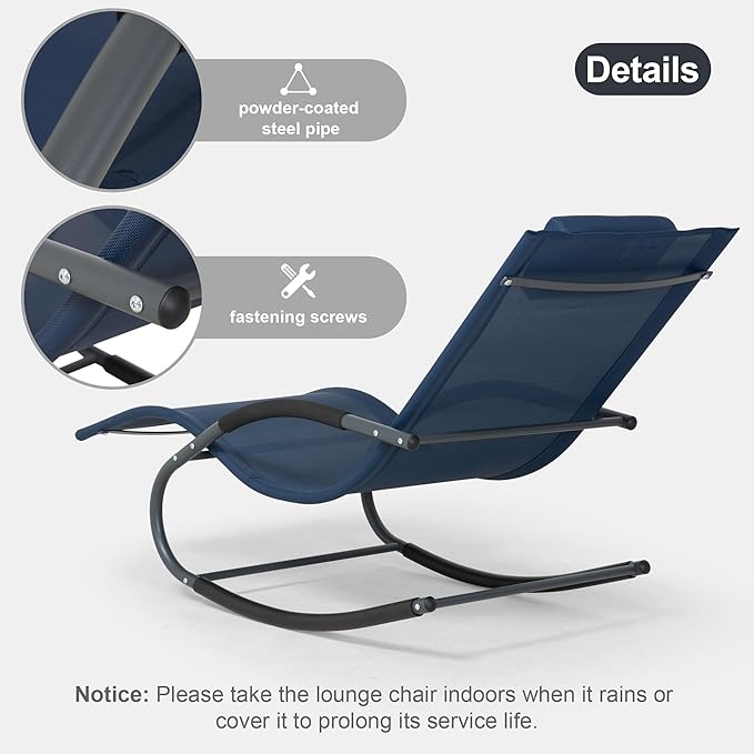 Outdoor Lounge Chair with Pillow, Chaise Lounge Chair for Patio, Lawn, Pool, Navy Blue