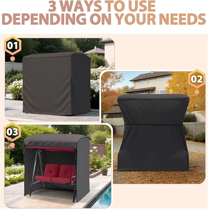 AECOJOY 2-Seat Outdoor Patio Swing Chair with Cover, Porch Swings Chairs for Adult, Outside Swing Bench with Adjustable Canopy&Removable Cushion, Black